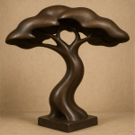 Arbre solitaire stylisé avec un tronc fluide, évoquant les sculptures de Guyot