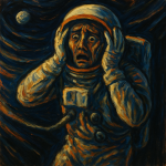 Astronaute flottant dans l'espace avec angoisse expressionniste, style Edvard Munch