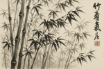 Bosquet de bambous à l'encre avec touches d'aquarelle, style Qi Baishi