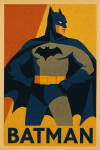 Batman stylisé façon affiche publicitaire, style Tom Purvis
