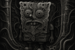 Bob l’éponge réinterprété dans un style biomécanique, façon Hans Ruedi Giger