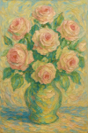Bouquet de roses pastel dans un vase, peint avec des coups de pinceau tourbillonnants façon Van Gogh