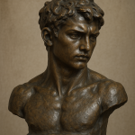 Buste réaliste d'un jeune homme avec détails anatomiques, style Antoine-Louis Barye