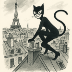 Catwoman sur les toits de Paris en style Tomi Ungerer