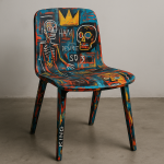 Photo réaliste d'une chaise peinte style Basquiat