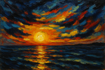 Coucher de soleil sur la mer avec des couleurs intenses, style Maurice de Vlaminck