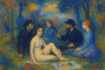Le Déjeuner sur l’herbe revisité dans un style onirique et pastel à la manière de Redon