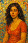 Une jeune femme contemporaine dans le style d'Edouard Vuillard.