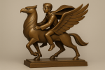 Harry Potter montant un hippogriffe, sculpté en bronze, façon Armand Petersen