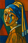 La Jeune Fille à la perle de Vermeer revisitée dans un style cubiste à la Picasso