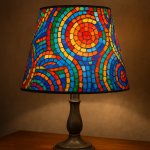 Photo réelle d'une lampe avec mosaïque de couleurs, style Alma Thomas