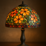 Photographie réaliste d'une lampe de table en vitrail Tiffany
