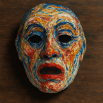 Photo réaliste d'un masque peint avec des motifs grotesques à la Ensor