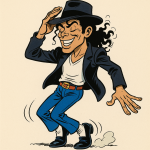Michael Jackson dansant, style bande dessinée Albert Uderzo