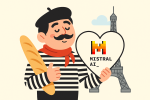 Logo Mistral AI sur fond bleu