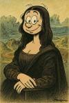 Mona Lisa avec une grimace amusante dans un style cartoon dynamique