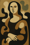 Mona Lisa réinterprétée sous forme de collage abstrait plat, style Jean Arp