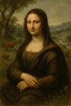 Mona Lisa interprétée avec une texture réaliste et une lumière douce façon Rosa Bonheur