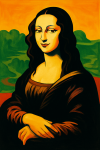 La Joconde revisitée avec un style d'affiche vive et contrastée, façon Cappiello