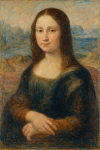 Mona Lisa réinterprétée dans un style impressionniste doux, façon Mary Cassatt