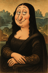 Mona Lisa avec traits exagérés, façon Dubout