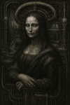 Mona Lisa réinventée avec des éléments biomécaniques dans le style Hans Ruedi Giger