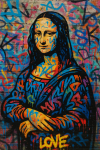 Mona Lisa revisitée en lettrage graffiti multicolore