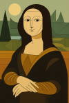 Mona Lisa réinventée avec des formes géométriques et minimalistes, style Charley Harper