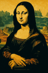 Mona Lisa revisitée avec un style graphique à aplats, façon Ludwig Hohlwein