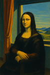 Mona Lisa assise près d’une fenêtre, style Edward Hopper