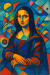 Mona Lisa réinterprétée en abstraction géométrique colorée façon Kandinsky