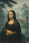 Mona Lisa revisitée dans une ambiance douce et brumeuse façon Hasui Kawase