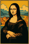 Mona Lisa revisitée en silhouette colorée et simplifiée, style Tom Purvis
