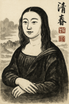 Mona Lisa réinterprétée avec les techniques d'encre de Qi Baishi