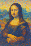 La Joconde réinterprétée en pointillisme coloré, style Paul Signac