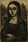 Mona Lisa dessinée à l’encre noire, en style gestuel et brut, façon Louis Soutter