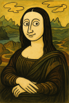 Mona Lisa revisitée avec un grand nez et un regard malicieux en style Tomi Ungerer