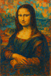 Mona Lisa réinterprétée dans un intérieur décoratif, style Edouard Vuillard