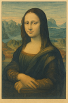 Mona Lisa interprétée comme une estampe japonaise, style Hiroshi Yoshida