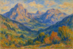 Paysage de montagnes dans une palette impressionniste style Renoir
