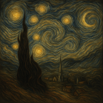 La Nuit étoilée de Van Gogh revisitée dans un style visionnaire et mystique à la William Blake
