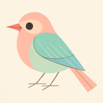 Oiseau stylisé avec des couleurs pastel, style Charley Harper