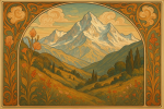 Paysage onirique traité dans le style Art Nouveau