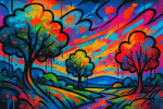 Paysage végétal stylisé entièrement en graffiti coloré