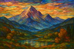 Paysage de montagne aux tons pastel dans le style de Tiffany