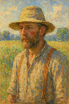 Portrait d'un paysan dans un champ, style Camille Pissarro