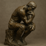 Le Penseur de Rodin réinterprété en style bronze vivant, façon Rembrandt Bugatti