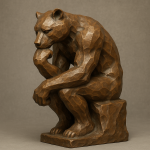 Le Penseur de Rodin réinterprété avec un style épuré et animalier, façon Guyot