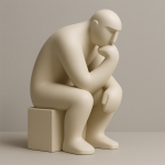 Le Penseur de Rodin réinterprété en sculpture lisse et épurée, style François Pompon