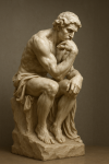 Le Penseur de Rodin revisité en marbre avec des drapés baroques, style Gian Lorenzo Bernini